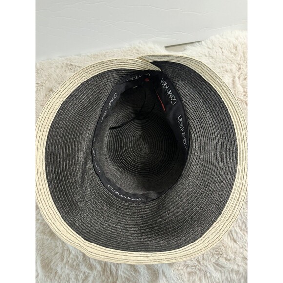 CALVIN KLEIN Women's Sun Hat Striped  Paper Polyester Black White Red One Size - Picture 4 of 7